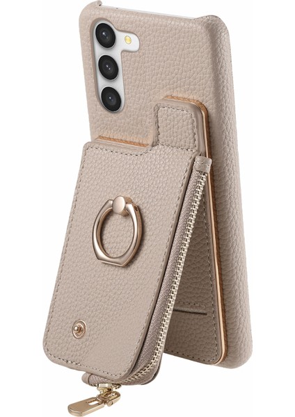 Samsung Galaxy S23 Kılıf Fermuar Rfıd Engelleme Halkası Kickstand Telefon Arka Kapak-Haki (Yurt Dışından)