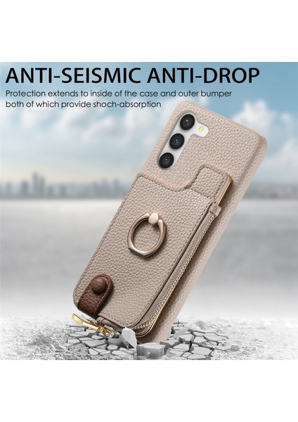 Samsung Galaxy S23 Kılıf Fermuar Rfıd Engelleme Halkası Kickstand Telefon Arka Kapak-Haki (Yurt Dışından)