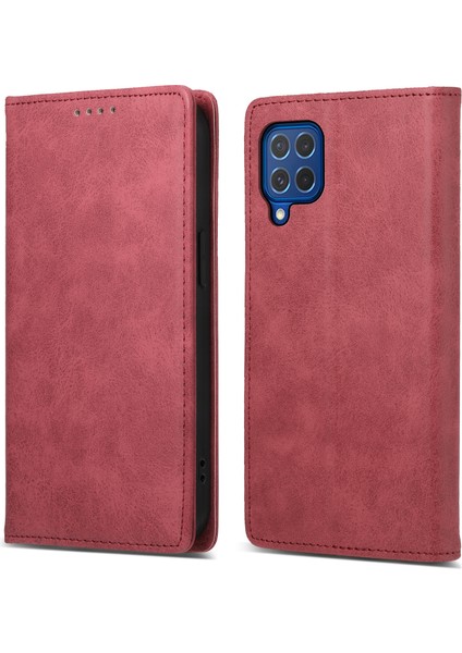 Samsung Galaxy M62 Cüzdan Kılıfı Rfıd Engellemeli Pu Deri Manyetik Emme Telefon Kapağı-Kırmızı (Yurt Dışından)