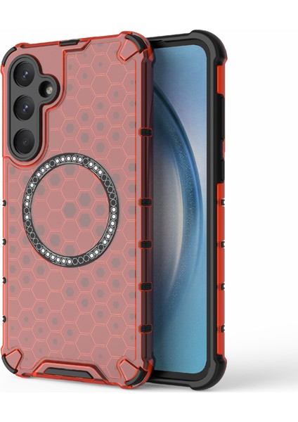 Samsung Galaxy A55 5g Kılıf Petek Isı Dağılımı Tpu+Pc Manyetik Telefon Kapağı-Kırmızı (Yurt Dışından)