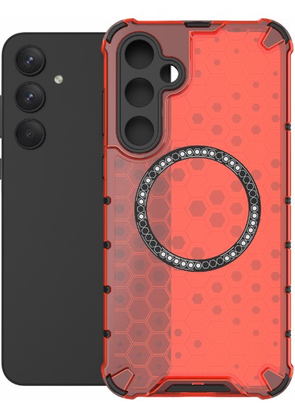 Samsung Galaxy A55 5g Kılıf Petek Isı Dağılımı Tpu+Pc Manyetik Telefon Kapağı-Kırmızı (Yurt Dışından) modelleri