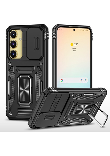 Armor Serisi Samsung Galaxy A25 5G(GLOBAL)(161.0 x 76.5 x 8.3mm)Kılıf Pc+Tpu Telefon Kapağı Lens Gizlilik Koruması-Siyah (Yurt Dışından)