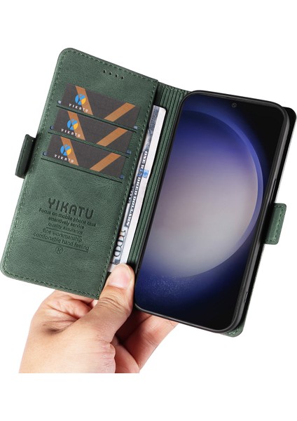 Samsung Galaxy S24 Kılıf Pu Deri Manyetik Toka Telefon Kapağı Cilt Dokunmatik Duygu-Yeşil (Yurt Dışından)