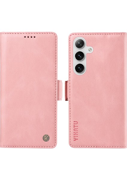 Samsung Galaxy S24 Kılıf Pu Deri Manyetik Toka Telefon Kapağı Cilt Dokunmatik Duygu-Pembe (Yurt Dışından)
