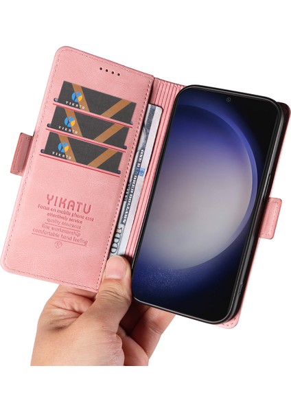 Samsung Galaxy S24 Kılıf Pu Deri Manyetik Toka Telefon Kapağı Cilt Dokunmatik Duygu-Pembe (Yurt Dışından)