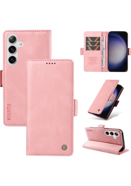 Samsung Galaxy S24 Kılıf Pu Deri Manyetik Toka Telefon Kapağı Cilt Dokunmatik Duygu-Pembe (Yurt Dışından)