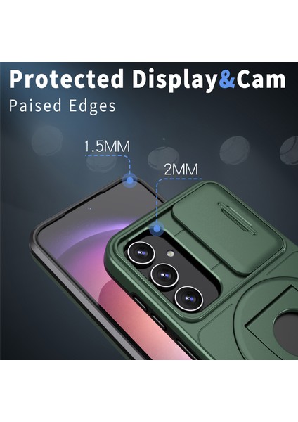 Samsung Galaxy A13 4g/5g Kickstand Kılıf Slayt Lens Kapağı Tpu+Pc Anti-Drop Telefon Kapağı-Siyahımsı Yeşil (Yurt Dışından)