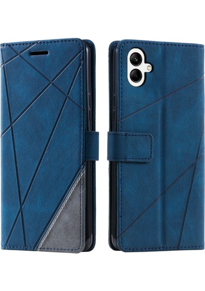 Samsung Galaxy A05 4g Deri Kılıf Hatları Baskılı Ten Dokunuşlu Cüzdan Telefon Kapağı-Mavi (Yurt Dışından)