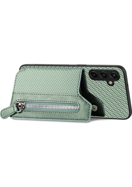 C1-04 Samsung Galaxy A35 5g Kılıf Deri+Pc+Tpu Fermuarlı Cüzdan Akıllı Telefon Kapağı-Yeşil (Yurt Dışından)