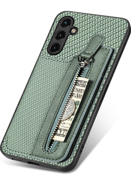 C1-04 Samsung Galaxy A35 5g Kılıf Deri+Pc+Tpu Fermuarlı Cüzdan Akıllı Telefon Kapağı-Yeşil (Yurt Dışından)