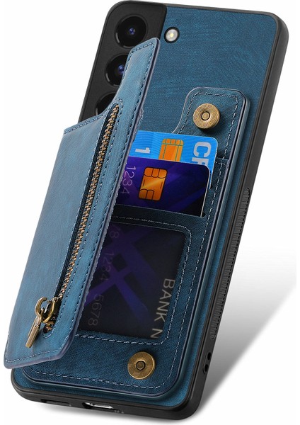 Samsung Galaxy S22+5G Retro Kılıf Kickstand Pu+Tpu Fermuarlı Cüzdan Telefon Kabuğu-Mavi (Yurt Dışından)