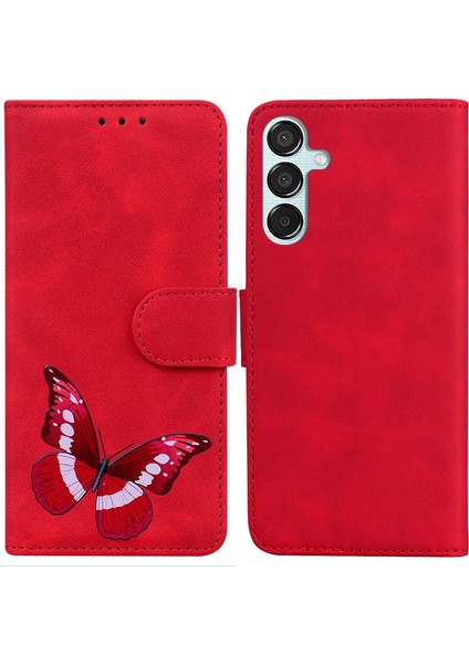 Samsung Galaxy M15 5g Kılıf Cüzdan Kılıf Deri Telefon Kılıfı-Kırmızı (Yurt Dışından)