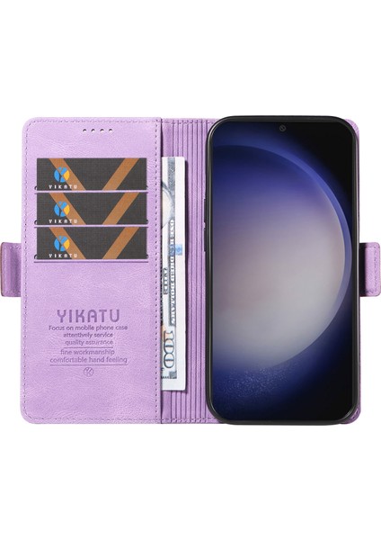 Samsung Galaxy S24 Kılıf Pu Deri Manyetik Toka Telefon Kapağı Cilt Dokunmatik Duygu-Mor (Yurt Dışından)