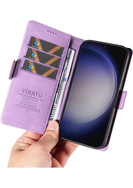 Samsung Galaxy S24 Kılıf Pu Deri Manyetik Toka Telefon Kapağı Cilt Dokunmatik Duygu-Mor (Yurt Dışından)