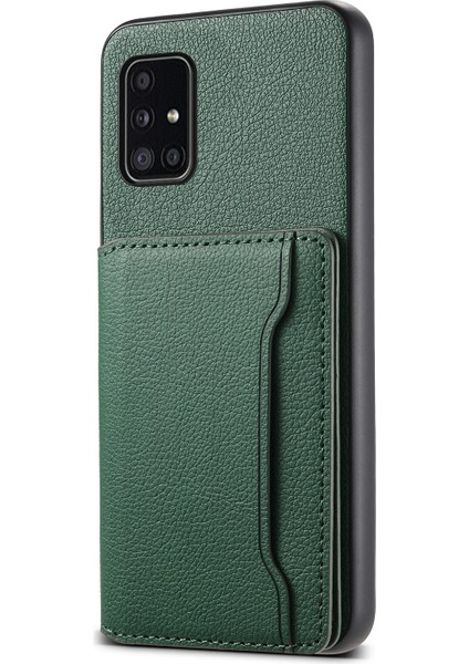 Samsung Galaxy A51 4g SM-A515 Kılıf Kart Tutucu Deri+Pc+Tpu Telefon Kickstand Kapak-Yeşil (Yurt Dışından)