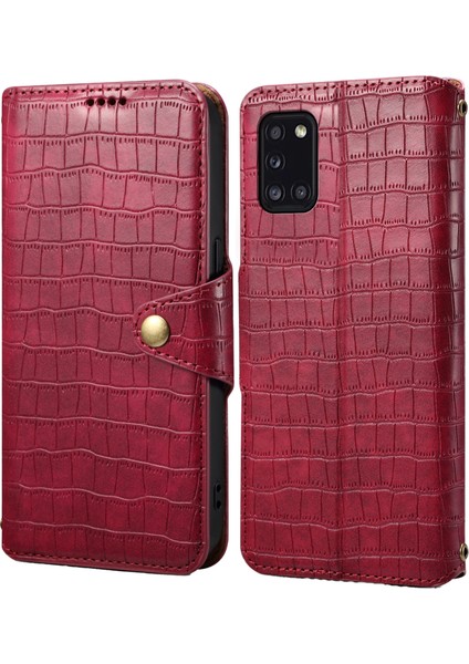 Samsung Galaxy A31 Kılıf Pu Deri Cüzdan Standlı Telefon Kapağı Timsah Doku-Kırmızı (Yurt Dışından)