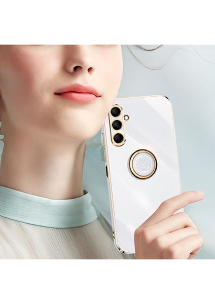 Samsung Galaxy M15 5g Kılıf Galvanik Yumuşak Tpu Kickstand Telefon Kapağı-Beyaz (Yurt Dışından)