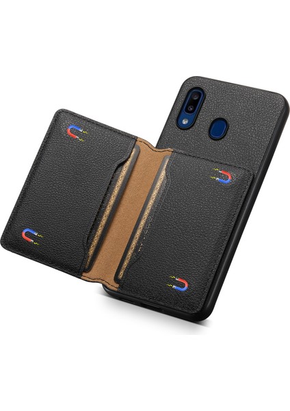 Samsung Galaxy A20 Kickstand Kılıf Tpu+Pc+Pu Kart Yuvalı Telefon Kılıfı-Siyah (Yurt Dışından) fırsatları