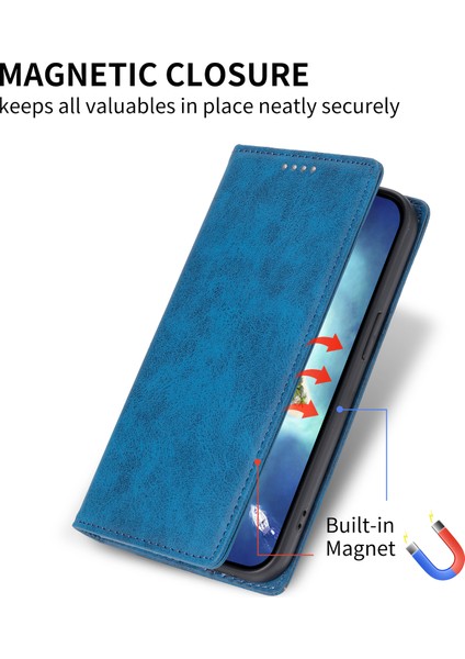 Samsung Galaxy M55 5g Kılıf Için Rfıd Engelleme Manyetik Kapatma Deri Telefon Kapağı-Mavi (Yurt Dışından)