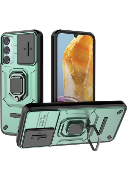 Samsung Galaxy M15 5g Kılıf Slaytlı Kamera Kapak Halkası Kickstand Pc+Tpu Telefon Koruyucu-Yeşil (Yurt Dışından)