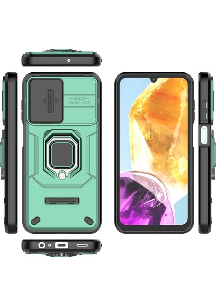 Samsung Galaxy M15 5g Kılıf Slaytlı Kamera Kapak Halkası Kickstand Pc+Tpu Telefon Koruyucu-Yeşil (Yurt Dışından)