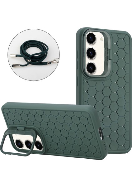 Samsung Galaxy S23+ Için Crossbody Kılıf Lens Çerçevesi Kickstand Tpu Telefon Kapağı-Ordu Yeşili (Yurt Dışından)