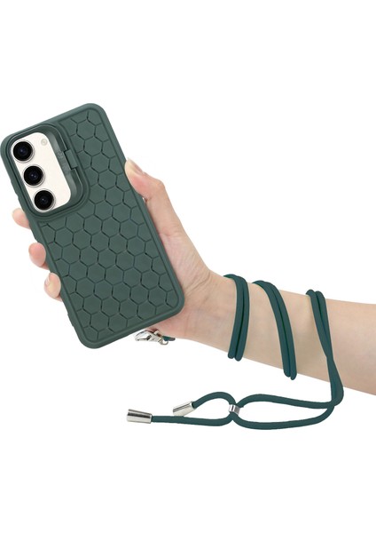 Samsung Galaxy S23+ Için Crossbody Kılıf Lens Çerçevesi Kickstand Tpu Telefon Kapağı-Ordu Yeşili (Yurt Dışından)