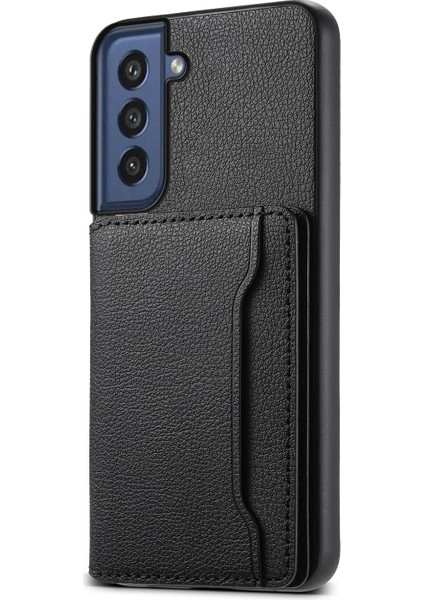 Samsung Galaxy S21 Fe 5g Telefon Kabuk Telefon Koruyucu Kapak Buzağı Doku Kart Yuvaları Kılıf-Siyah (Yurt Dışından)