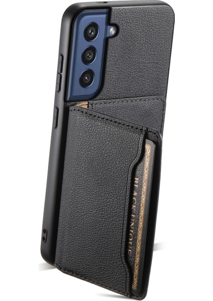 Samsung Galaxy S21 Fe 5g Telefon Kabuk Telefon Koruyucu Kapak Buzağı Doku Kart Yuvaları Kılıf-Siyah (Yurt Dışından)