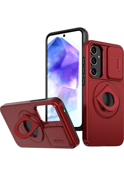 Samsung Galaxy A55 5g Kılıf Manyetik Kickstand Tpu+Pc Telefon Kapağı, Slayt Lensli Kapak-Kırmızı (Yurt Dışından)