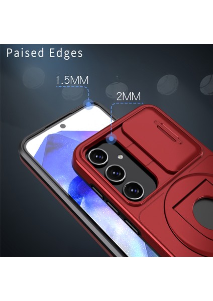 Samsung Galaxy A55 5g Kılıf Manyetik Kickstand Tpu+Pc Telefon Kapağı, Slayt Lensli Kapak-Kırmızı (Yurt Dışından)