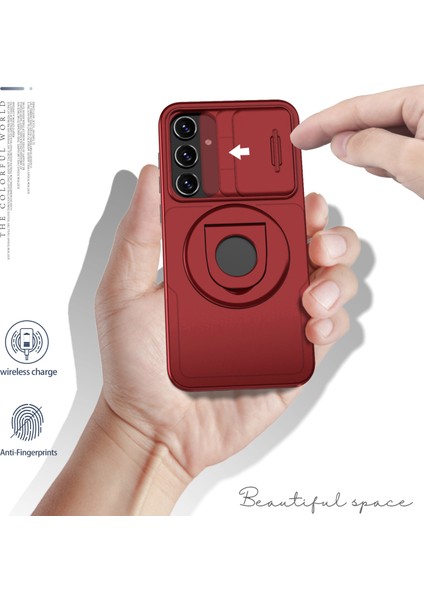 Samsung Galaxy A55 5g Kılıf Manyetik Kickstand Tpu+Pc Telefon Kapağı, Slayt Lensli Kapak-Kırmızı (Yurt Dışından)