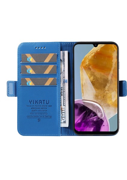 Samsung Galaxy M15 5g Kılıf Cüzdan Deri Kapak Yan Manyetik Toka-Gök Mavisi (Yurt Dışından)