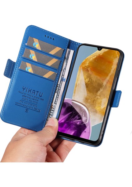 Samsung Galaxy M15 5g Kılıf Cüzdan Deri Kapak Yan Manyetik Toka-Gök Mavisi (Yurt Dışından)