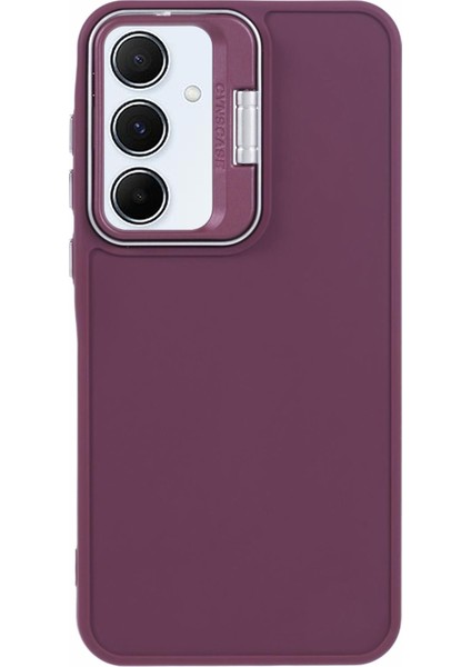 Samsung Galaxy A55 5g Görünmez Lensli Silikon Telefon Kılıfı Kickstand-Şarap Kırmızısı (Yurt Dışından)