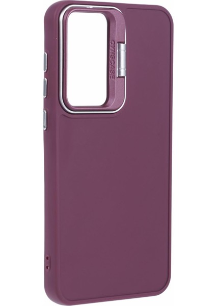 Samsung Galaxy A55 5g Görünmez Lensli Silikon Telefon Kılıfı Kickstand-Şarap Kırmızısı (Yurt Dışından)
