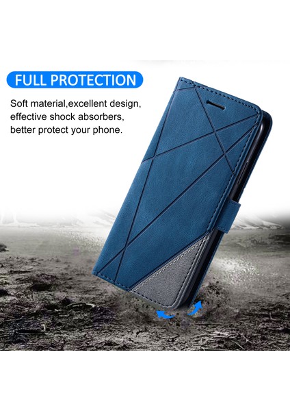 Samsung Galaxy Xcover 5 Cüzdan Kılıf Çizgileri Baskılı Pu Deri Telefon Arka Kapak-Mavi (Yurt Dışından)