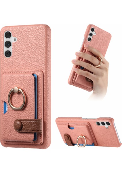 Samsung Galaxy A35 5g Kılıf Kickstand Pu+Pc+Tpu Kart Yuvalı Telefon Kapağı-Pembe (Yurt Dışından)