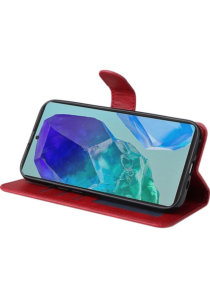 Samsung Galaxy M55 5g 3 Kart Yuvalı Deri Kılıf Cep Telefonu Kapağı-Kırmızı (Yurt Dışından)