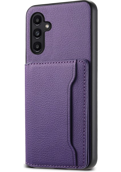 Samsung Galaxy A14 5g/4g Kılıf Kart Yuvaları Deri Kaplama Hibrit Pc+Tpu Kapak-Mor (Yurt Dışından)