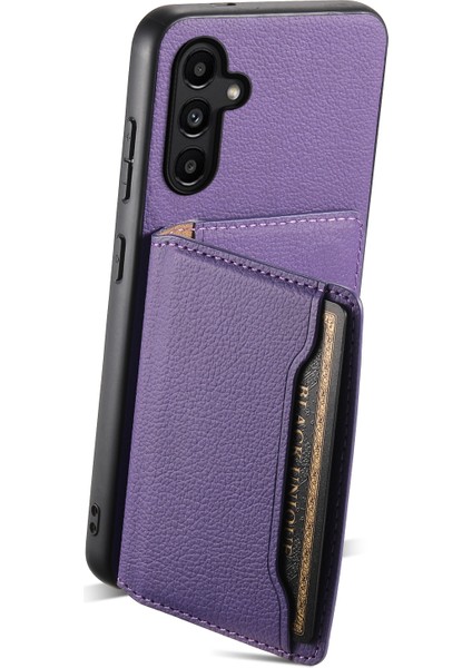 Samsung Galaxy A14 5g/4g Kılıf Kart Yuvaları Deri Kaplama Hibrit Pc+Tpu Kapak-Mor (Yurt Dışından)