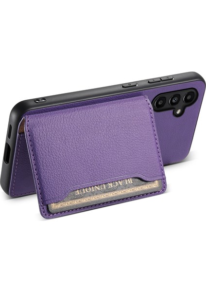 Samsung Galaxy A14 5g/4g Kılıf Kart Yuvaları Deri Kaplama Hibrit Pc+Tpu Kapak-Mor (Yurt Dışından)