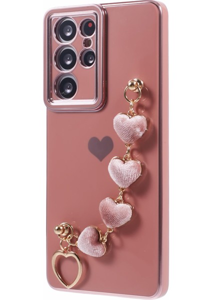 Samsung Galaxy S21 Ultra 5g Kılıf Peluş Aşk-Kalp Askı-Pembe ile Galvanik Tpu Telefon Kılıfı Için (Yurt Dışından) modelleri