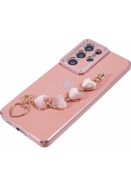 Samsung Galaxy S21 Ultra 5g Kılıf Peluş Aşk-Kalp Askı-Pembe ile Galvanik Tpu Telefon Kılıfı Için (Yurt Dışından) fırsatları