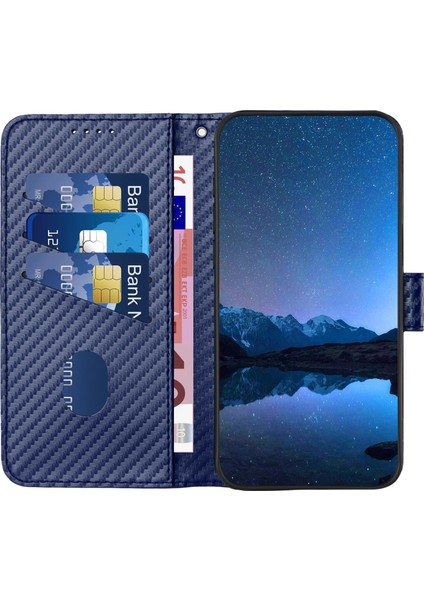 Samsung Galaxy S23 + Deri Kılıf Karbon Fiber Doku Folyo Halkalı Telefon Kılıfı Kapak-Safir (Yurt Dışından)