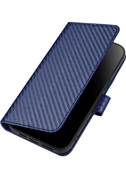 Samsung Galaxy S23 + Deri Kılıf Karbon Fiber Doku Folyo Halkalı Telefon Kılıfı Kapak-Safir (Yurt Dışından)
