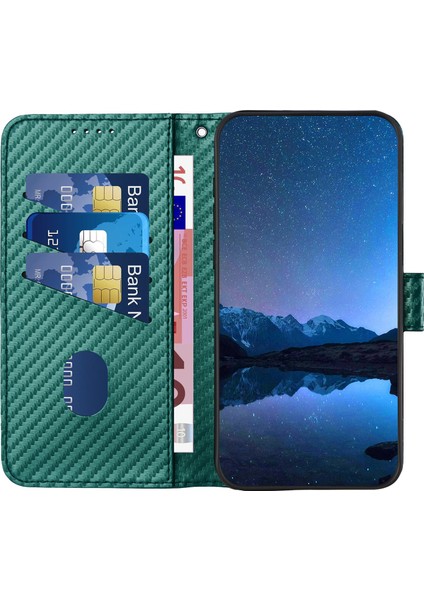 Samsung Galaxy M55 5g Cüzdan Kılıf Karbon Fiber Dokulu Deri Telefon Kapağı-Siyahımsı Yeşil (Yurt Dışından)