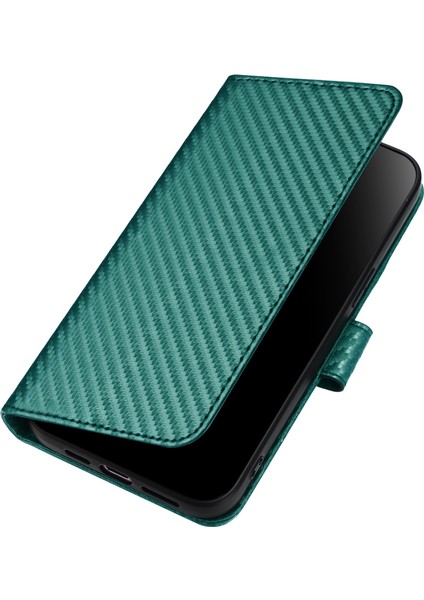 Samsung Galaxy M55 5g Cüzdan Kılıf Karbon Fiber Dokulu Deri Telefon Kapağı-Siyahımsı Yeşil (Yurt Dışından)