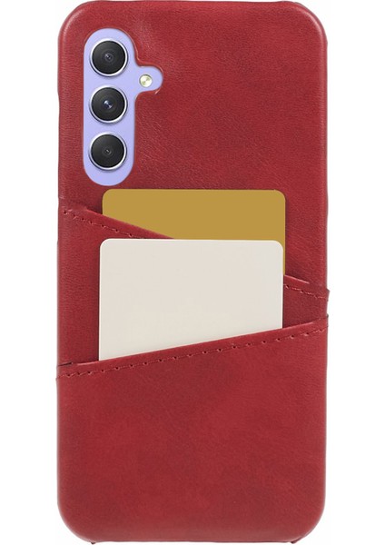 Samsung Galaxy A55 5g Kılıf Darbeye Dayanıklı 2 Kart Yuvası Pu+Pc Telefon Kapağı-Kırmızı (Yurt Dışından)