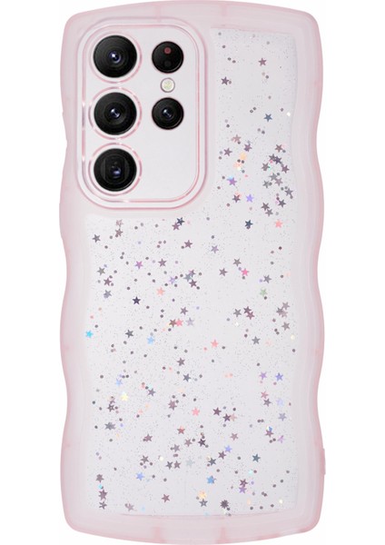 Samsung Galaxy S23 Ultra Kılıf Dalgalı Kenar Epoksi Tpu Telefon Kılıfı-Şeffaf Pembe (Yurt Dışından)